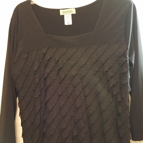 Harve Benard Top/Blouse Black Large Diagonal Ruffles Tiers Vintage - Picture 3 of 4